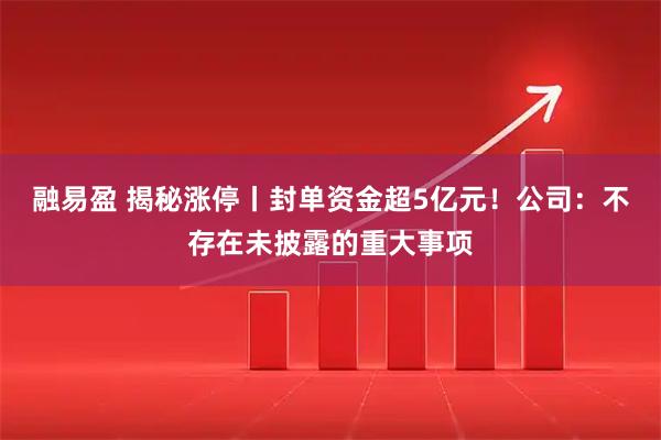 融易盈 揭秘涨停丨封单资金超5亿元！公司：不存在未披露的重大事项